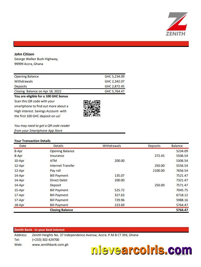 Ghana Zenith bank statement